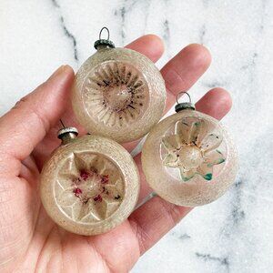 Vintage Lot 3 Glass Indent Unsilvered BALL STAR Feather Tree Christmas Ornament